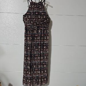 eShakti Wayward Fancies Blue, Brown, And Coral Patterned Maxi Dress